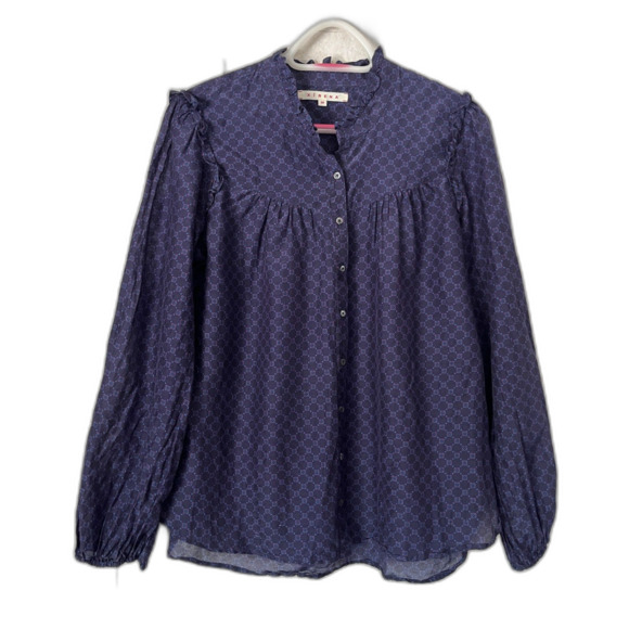 XIRENA Blue Pattern Button Front Long Sleeve Silk Shirt  Women's Size Medium - Picture 2 of 10